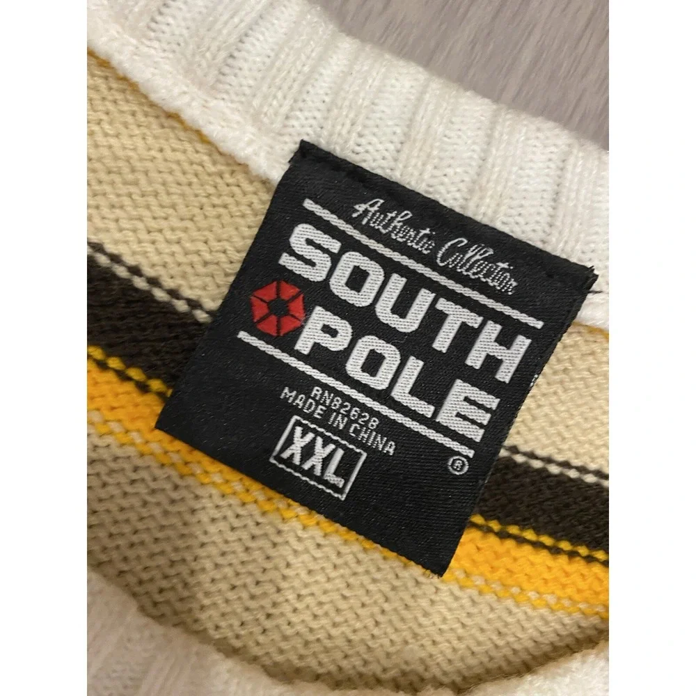 Vintage South Pole Sweater Mens 2XL XXL‎ Pullover Yellow Black Beige VTG